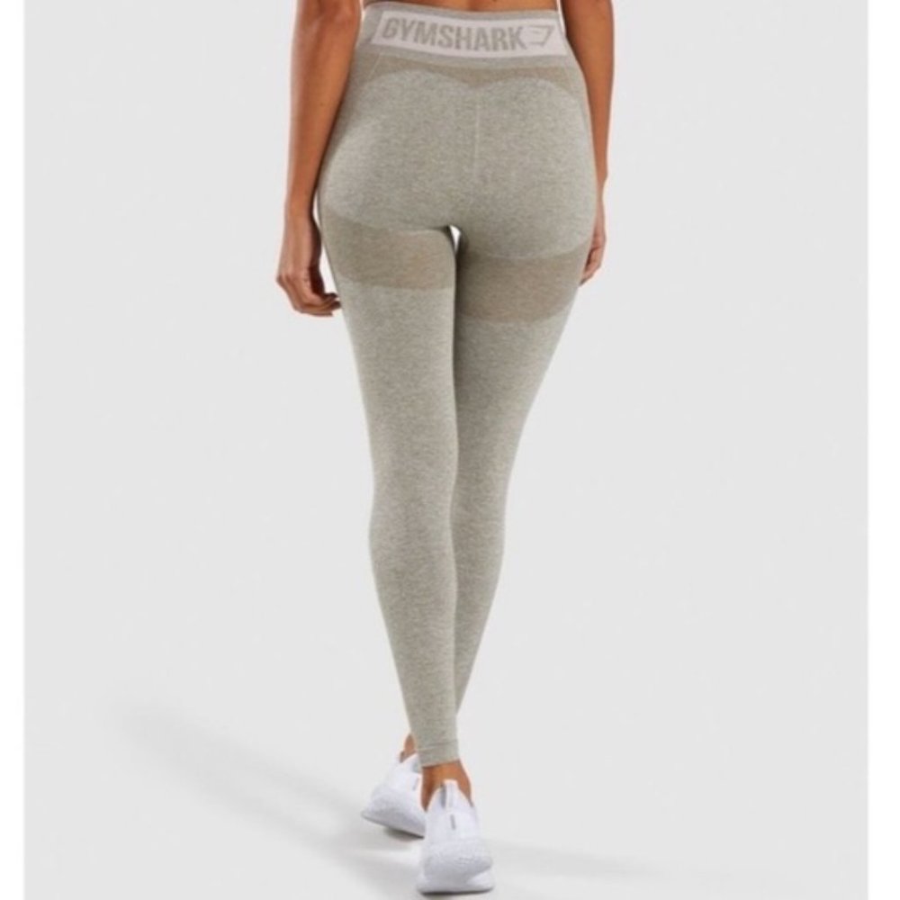 Gymshark Flex High Waisted Leggings Marled Khaki with Blush Pink Logo Size Large